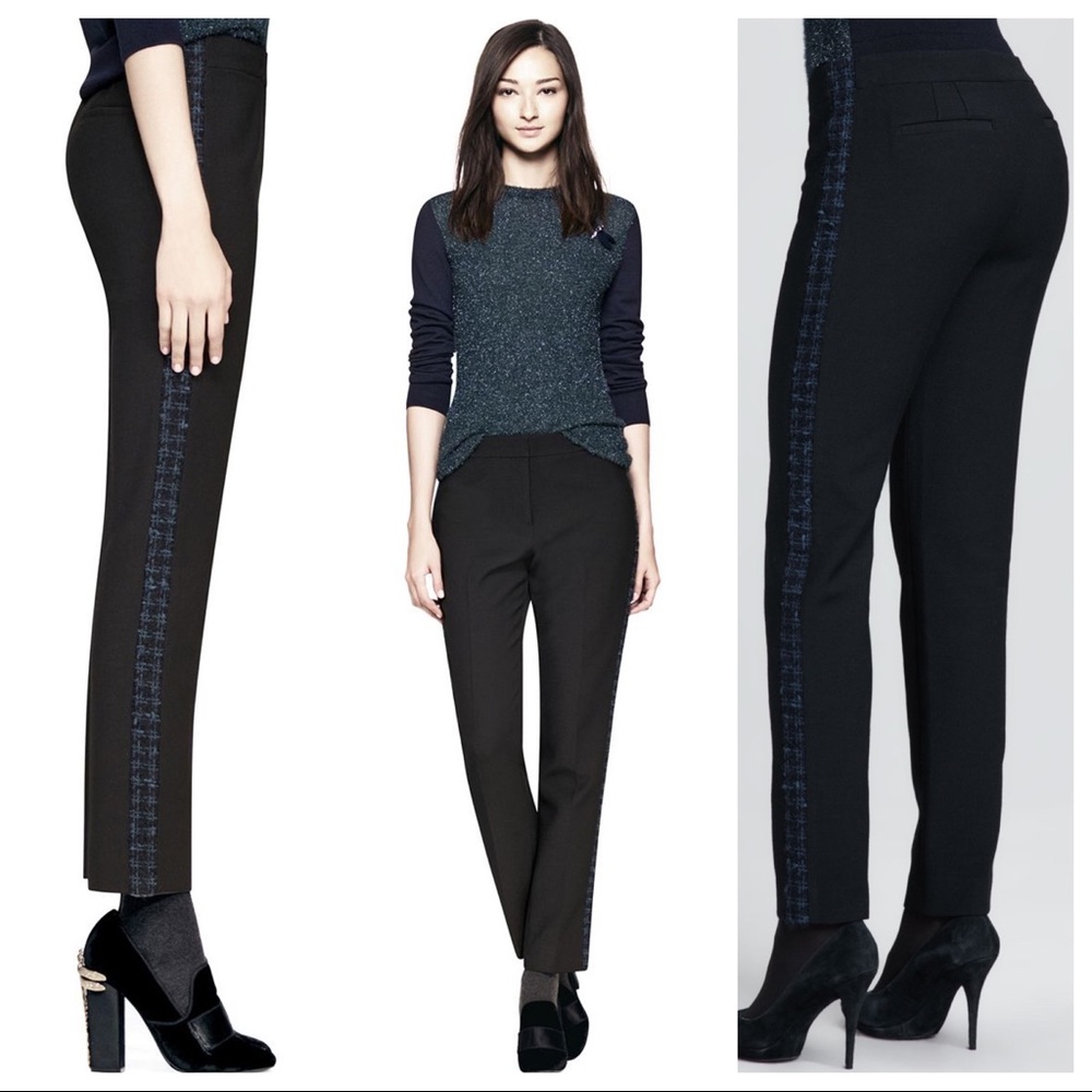 Tory Burch Black blue Tobie Wool Tweed Tuxedo Straight dress Pants trousers 6